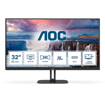 Monitor Aoc Lcd Va Led 27" Wide Frameless Q32v5ce/bk 4ms Mm Qhd 3000:1 Black 2xhdmi Dp 4xusb Vesa Fino:30/09