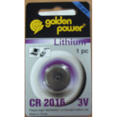 Batteria Lithium Cr2016 Tipo Bottone Goldenpower Da 3v Ultrapiatta - Blister 1 Pz. Cr2016 Bc1