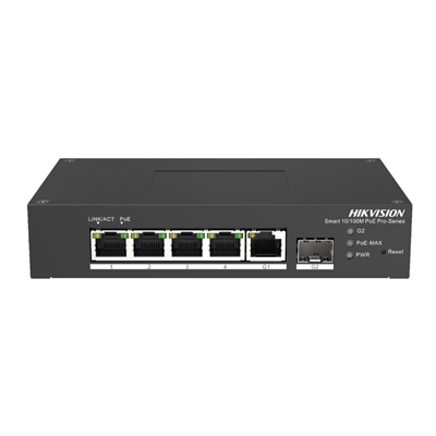 Switch 4p 10/100m Poe -1p Gigabit Rj45+1p Gigabit Sfp Uplink Hikvision Ds-3t1306p-si/hs Smart Managed L2-802.3af/at