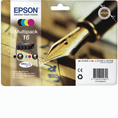 Multipack Epson 16 "penna E Cruciverba" C13t16264010/12 4ink X Wf-2510fw/wf-2520nf/wf-2530wf/wf-2540wf/wf-2010w