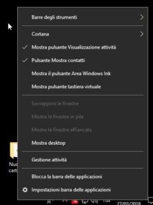 Barra applicazioni Windows - menu