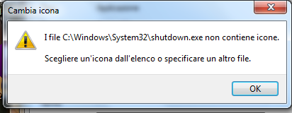 Cambia icona avviso no icona shortcut shutdown exe