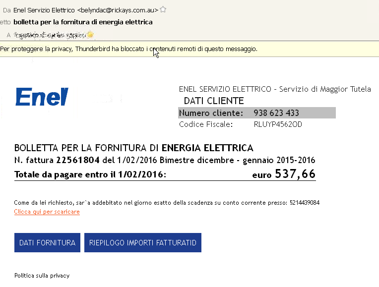 Crypto Bolletta Enel Fasulla