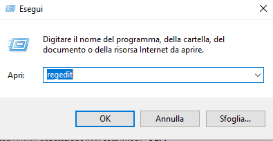 Esegui Regedit