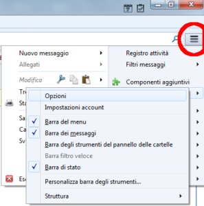 Mozilla Thunderbird Menu Opzioni