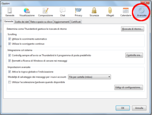  Thunderbird Opzioni Avanzante