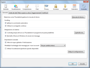Mozilla Thunderbird - Opzioni - Avanzate - Editor Configurazione