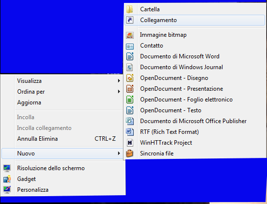 Nuovo Collegamento menu windows