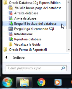 Oracle Databse Express Edition 10g backup shortcut