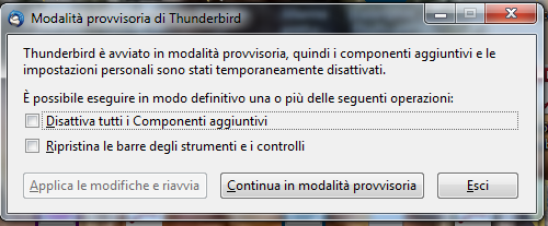 Thunderbird Avvio Modalita Provvisoria