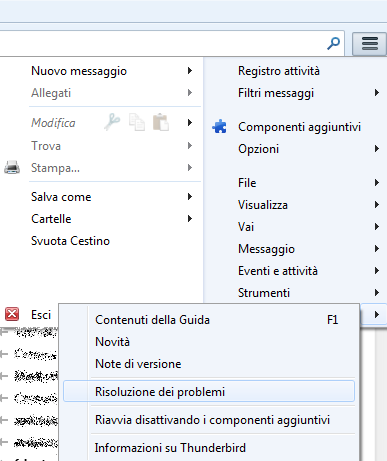 Thunderbird Menu - risoluzione problemi