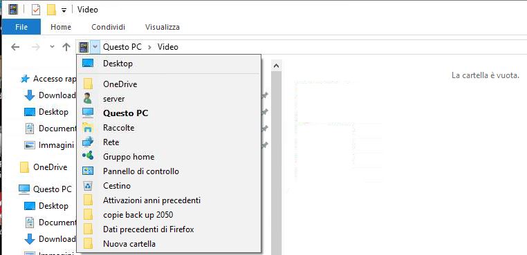 Windows 10 Cartella menu barra indirizzi