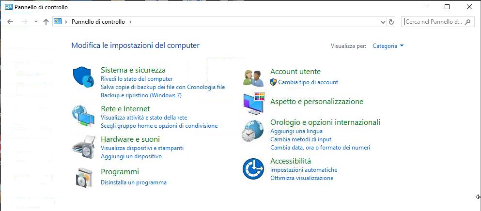 Windows 10 Pannello di controllo
