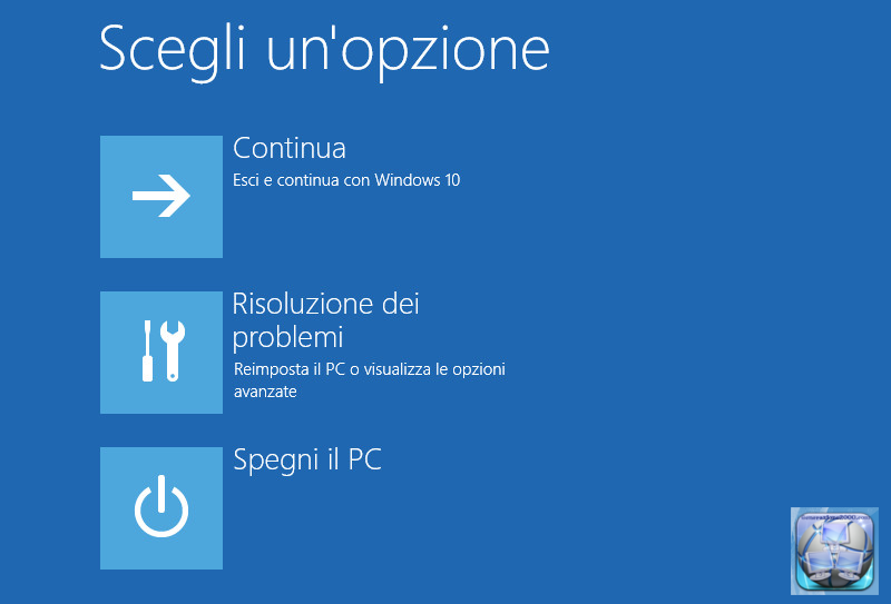 Windows 10 opzioni di avvio schermata