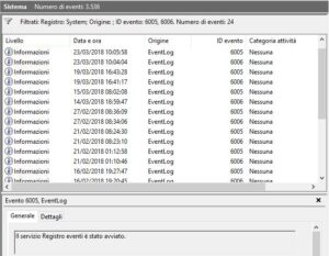 Windows 10 registro eventi sistema 6005 6006