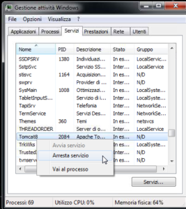 Windows - Gestione Attivita - Servizi - Termina Servizio