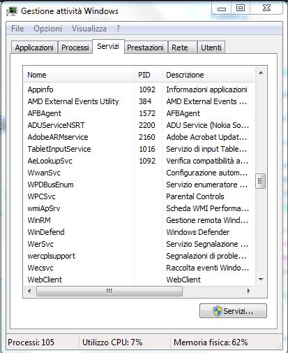 Windows - Gestione Attivita - Servizi