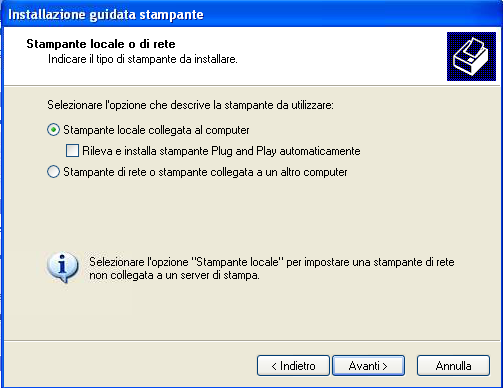 Windows Xp stampante locale o di rete