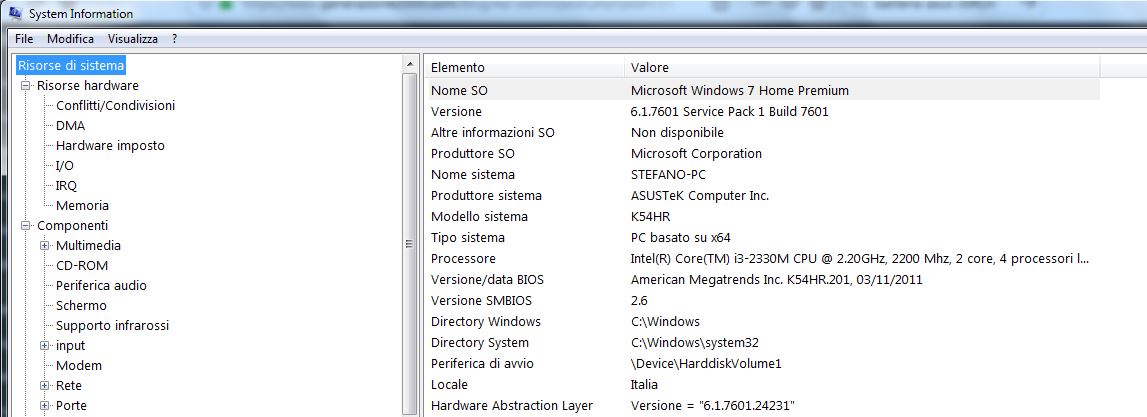 Windows informazioni sistema