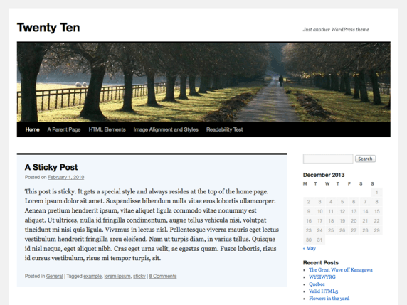 Wordpress Twenty Ten tema screenshot