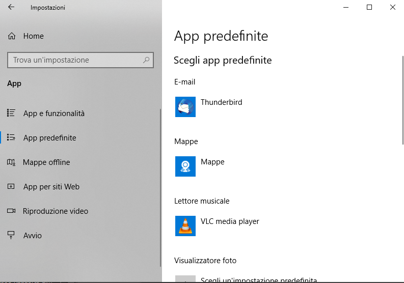 windows 10 impostazioni app predefinite