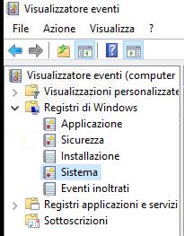 windows 10 colonna voci menu eventi registro sistema