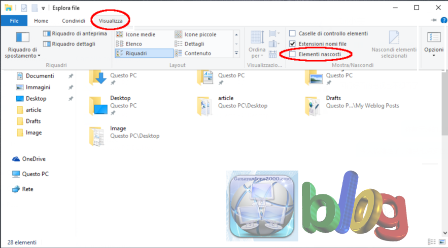 windows 10 mostra file nascosti