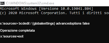 bcdedit set advancedoptions false response - exit