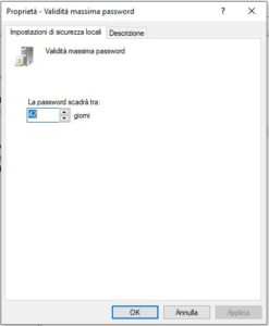immagine della fiinestra d windows per la modifica del tempo scadenza pawssord per gli utenti locali